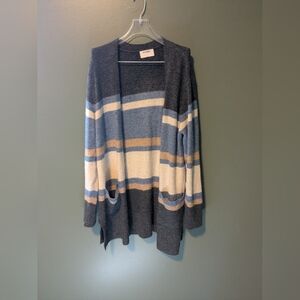 Old Navy Blue, Cream & Tan Striped Open-Front Cardigan